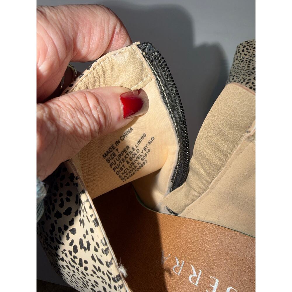 Serra Ankle Booties 7 Cream Black Speckled Animal Print Pointed Toe Block Heel - Picture 9 of 11